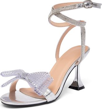 Generic Lace up Stiletto Heel Sandals for Women Sexy 8.5CM Rhinestones Bow Open Toe High Heels Dressy Sandals-numeric_8_point_5