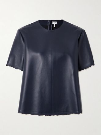 Loewe T-shirt In Pelle Effetto Consumato Con Logo Goffrato - Blu