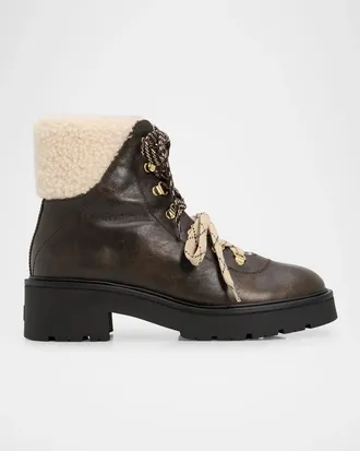 Stuart Weitzman Ren Shearling-Lined Leather Hiker Boots
