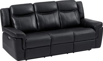 Vente-Unique Sof&aacute; de 3 plazas relax el&eacute;ctrico de piel con tableta KENNETH - Negro
