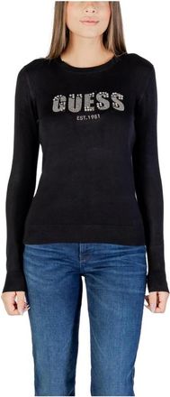 Guess Rhinestone Detail Long Sleeve Truien with Round Neck - Dames - Longsleeves - Zwart - XL - Tops