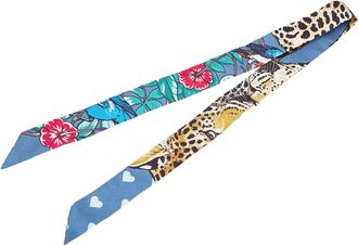 Herm&egrave;s Pre-owned Womens Printed Silk Twilly Scarf - Blue - One Size