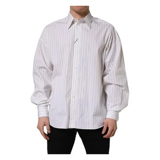 Dolce & Gabbana Casual Shirts, male, White, Size: S Striped Cotton Dress Shirt