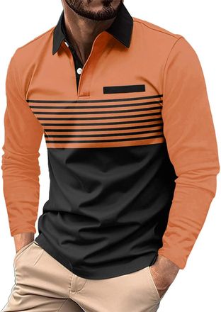 Generic Mens Fashion Spring and Autumn Casual Long Sleeve Button Solid Color Long Sleeve T Shirt Top Thin Shirts Men Orange