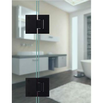 OEM Bisagra Para Puerta De Cristal De 180&deg; - Acero Inoxidable, Apta Para Cristal De 6-12 Mm, Color Negro, Paquete De 2