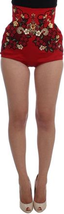 Dolce & Gabbana Zijden Kristallen Rozen Shorts - Dames - Bermuda - Rood - S - Korte Broeken