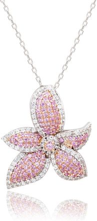 Suzy Levian Sterling Silver Pink Sapphire & Diamond Accent Flower Pendant