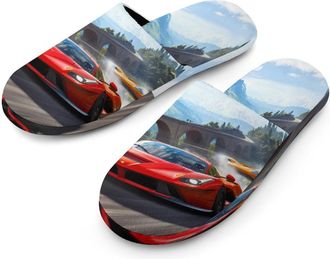 Generic Car Racing Game Mens Flannel Slipper Soft Non Slip House Shoes Comfy Winter Warm Indoor Outdoor Slippers