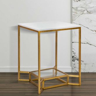 Dmora Mesa De Centro Atiu, Tapa Efecto M&aacute;rmol, Forma Cuadrada, Color Blanco, 47x47x60h Cm, Blanco M&aacute;rmol