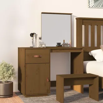 vidaXL Mesa Tocador De Madera Maciza De Pino Marr&oacute;n Miel 95x50x134 Cm Vidaxl