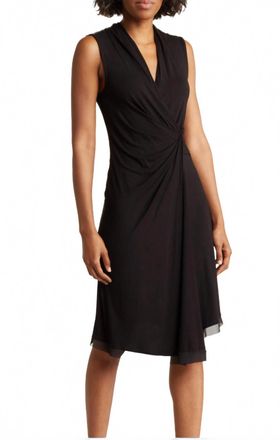 T Tahari V-Neck Midi Dress In Black