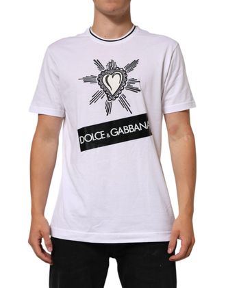Dolce & Gabbana White Sacred Heart Short Sleeve Men Mens T-shirt