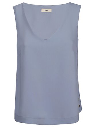 Herno Fluid Light Blue Top With V-Neckline And Button Detail
