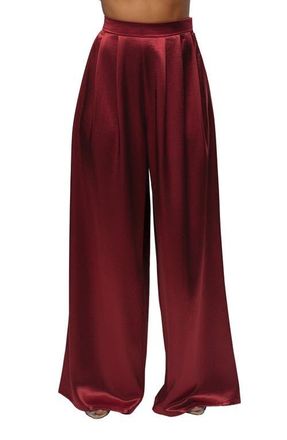 JLUXLABEL Pleated Wide Leg Satin Pants in Red at Nordstrom, Size X-Small