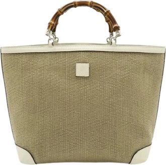 Gucci Pre-owned Tote Bags, female, Beige, Size: ONE SIZE Pre-owned Bamboo Straw Leather Handbag