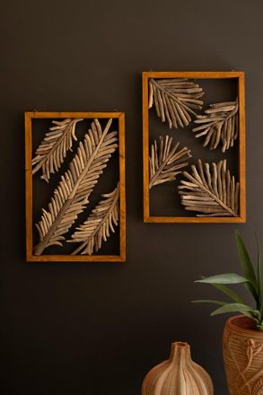 Kalalou Set Of Two Framed Driftwood Leaves