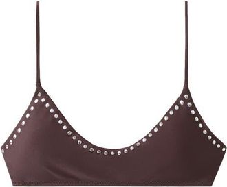 Mango Stud Triangle Swim Top in Brown at Nordstrom, Size X-Small