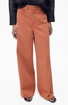Mango Mid Rise Baggy Ultra Wide Leg Jeans in Burnt Orange at Nordstrom Rack, Size 8