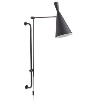 Beliani L&aacute;mpara De Pared Aplique Moderno Iluminaci&oacute;n Pantalla C&oacute;nica Metal Brazo Ajustable Bot&oacute;n Encendido/apagado Negro Marisa