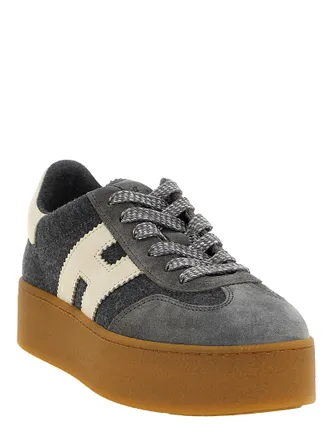 Hogan Womens Gray Wool Platform Sneakers
