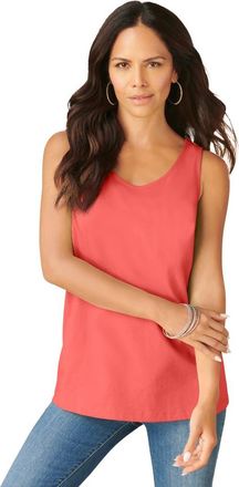 Roaman's Plus Size Cotton Scoopneck Tank Top in Sunset Coral at Nordstrom, Size Small