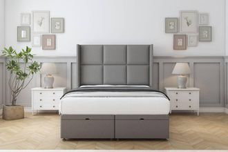 Comfort Beds Charlie Dumfries Ottoman Bed Base-54 Wingback Headboard in Light Grey | Size: Super King
