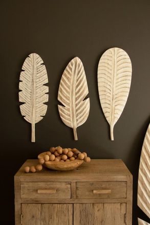 Kalalou Set Of Three Hand-Carved Paulownia Wood Leaves