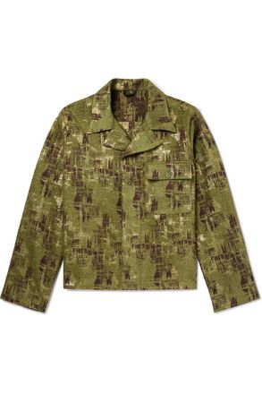 4sdesigns Camp-Collar Metallic Jacquard Overshirt
