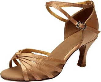 Generic Girls Latin Dance Shoes Med-Heels Satin Shoes Party Tango Dance Shoes, brown, 7 UK