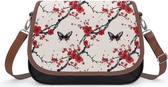 Generic Traditional Chinese Flowers Butterfly Womens Crossbody Bag Fashion Shoulder Handbags Message Tote Bag with Adjustable Strap