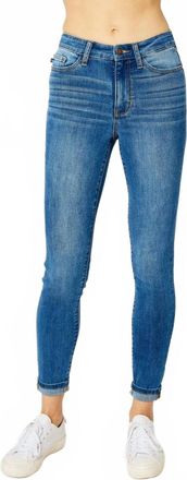 Judy Blue High Waist Cuffed Hem Skinny Denim Jeans In Medium Wash