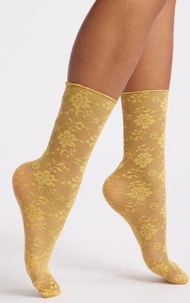 High Heel Jungle Ava Sheer Lace Crew Socks in Yellow at Nordstrom