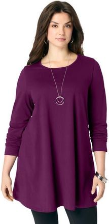 Roaman's Ultimate Long Sleeve Crewneck Swing Tunic in Dark Berry at Nordstrom, Size 12