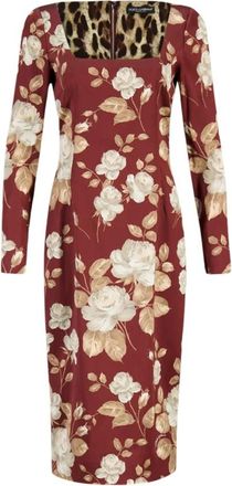 Dolce & Gabbana Vintage Rose-Print Satin Midi Jurk - Dames - Casual kleedjes - Veelkleurig - L - Leer - Kleedjes