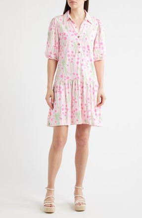 Lilly Pulitzer Bingley Drop Waist Puff Shoulder Dress in Conch Shell Pink Sunny Daisies at Nordstrom, Size X-Small
