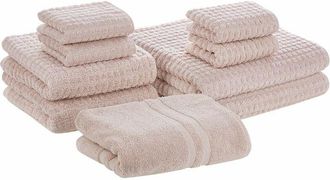 Beliani Beliani - Set di 9 Asciugamani da Bagno in Morbido Cotone Low Twist Rosa Atai