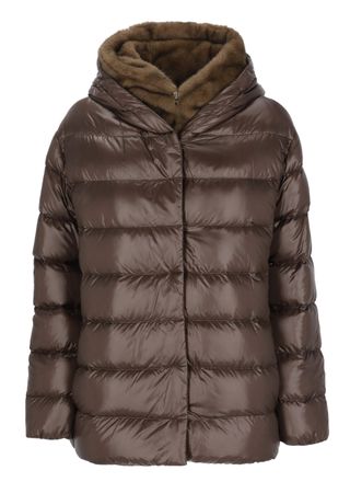 Herno Brown Faux Fur Hood Quilted Down Jacket