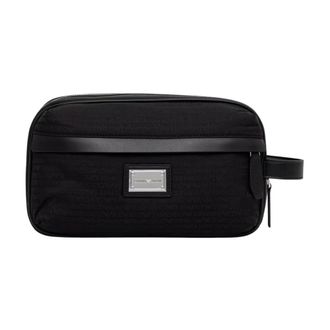 Emporio Armani Toilettas met ritssluiting en leren zijhandvat - Heren - Tassen - Zwart - Maat: ONE Size