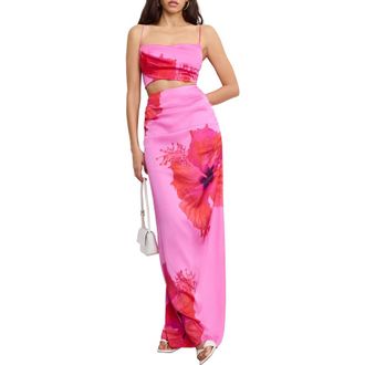 Good American Satin Maxi Skirt in Pink Hibiscus002 at Nordstrom Rack, Size 12