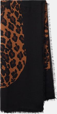 Saint Laurent Fringed leopard-print wool scarf