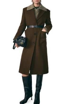 Mango Pocketed Virgin Wool Blend Coat in Khaki Brown at Nordstrom Rack, Size X-Large