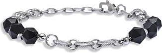 Eye Candy Los Angeles Mens Jaxon Agate Beaded Chain Bracelet in Silver at Nordstrom Rack