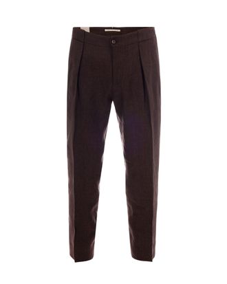 BRIGLIA 1949 Pantalone Portobello Brown Trousers with Pleats and Central Crease