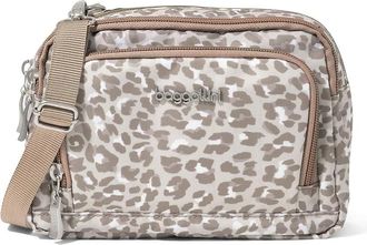 Baggallini Trifecta Rfid Wallet Crossbody Cross Body Womens Handbags Mocha Cheetah Print, Nylon