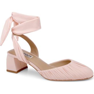 Badgley Mischka Ofelia Ankle Tie Pump in Blush Fabric at Nordstrom, Size 9.5