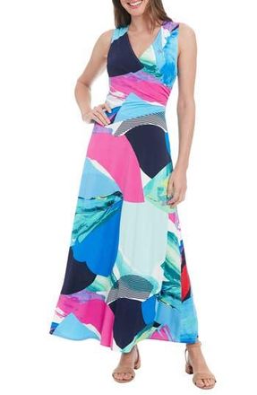 London Times Shirred Surplice Wrap Maxi Dress in White/Blue at Nordstrom Rack, Size 12