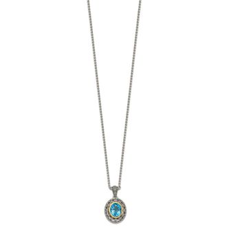 Diamond2Deal Sterling Silver with 14K Accent Light Swiss Blue Topaz Oval Pendant Necklace