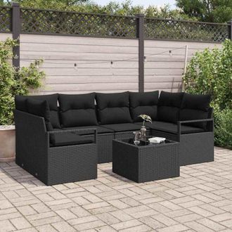 vidaXL Vidaxl - Conjunto De Sof&aacute; De Jard&iacute;n Manual 7 Pcs Negro 55 X 55 X 37 Cm