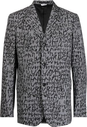 Comme Des Garçons abstract-pattern print notched-lapels blazer - men - Cupro/Polyester/Wool - M - Black