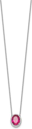 Diamond2Deal 14k White Gold Oval Created Ruby and Diamond Halo Pendant Necklace
